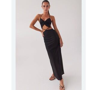 NWT Peppermayo Summers In Saint Tropez Maxi Dress in Black size 10 (US) Linen